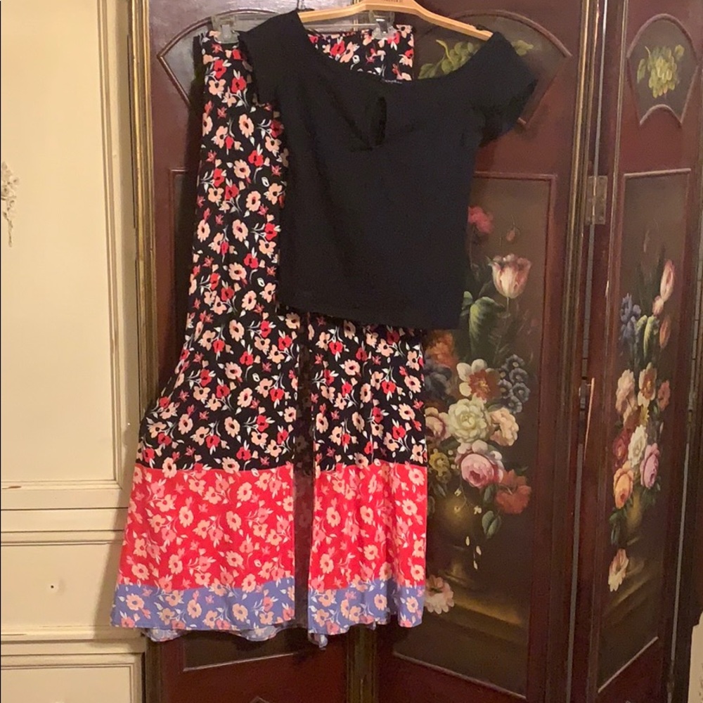 off the shoulder top with button down maxi skirt.